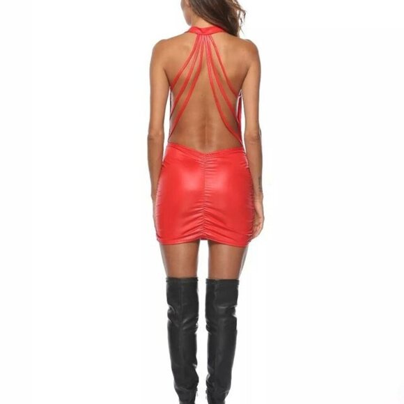 Holiday Party Dress Sexy Bodycon Mini Wet Look Red - Picture 3 of 12